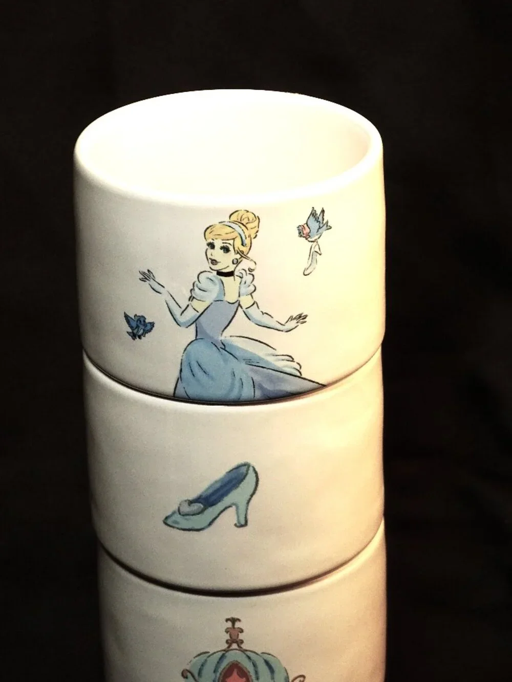 Four Cinderella Stacking Ramekins by Rae Dunn for Disney Princess.
